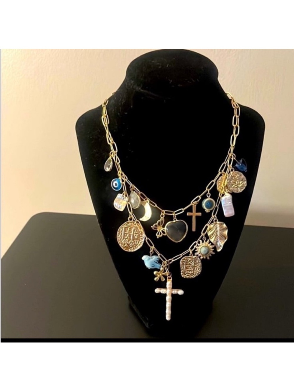 Atterri Gold Toned Multi Charm Necklace